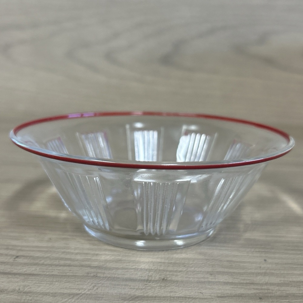 Small Ribbed Paneled Red Rim Berry Dessert Bowl Vintage Flared 4.5" x 1 5/8"